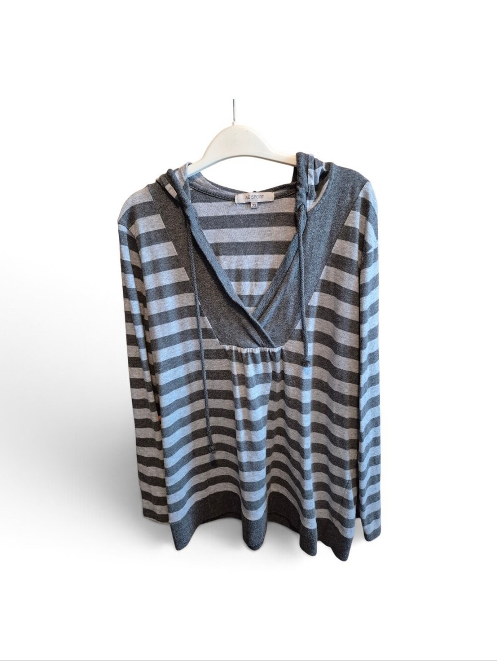 Women’s Gray Striped Hooded Sweater